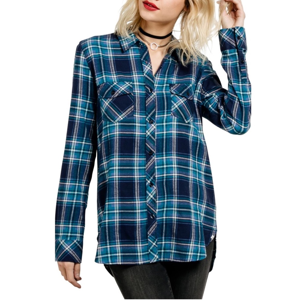 Volcom Blue Plaid Button Down Shirt